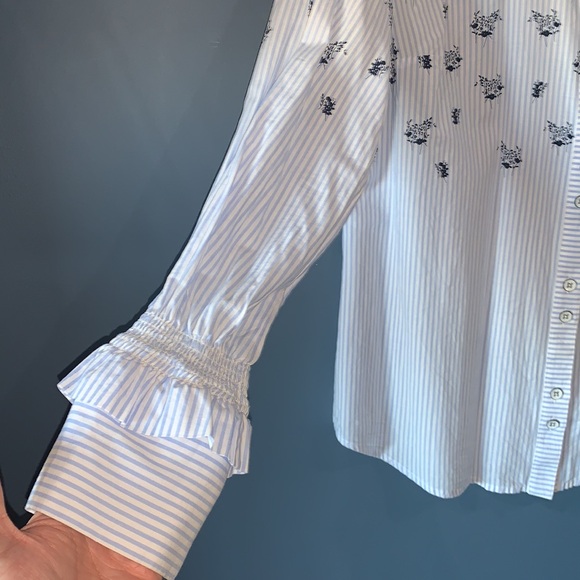 Blue and white striped button down top - Picture 4 of 7